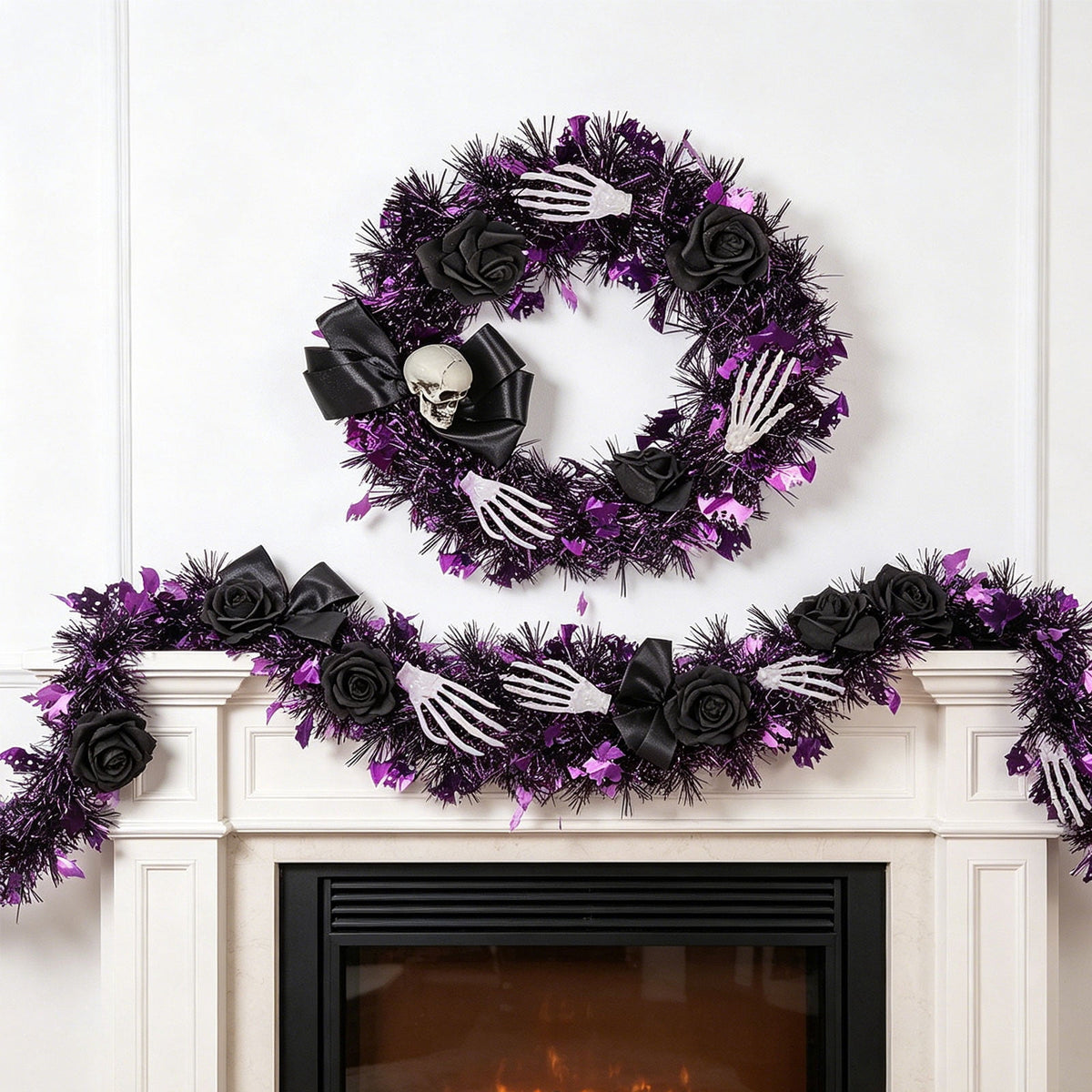 Boovnll Halloween Wreath, 18" Horror & Novelty Handmade Black Twig Glitter Bats Halloween Wreaths for Front Door Fireplace Wall Porch Party Decor, Halloween Decorations