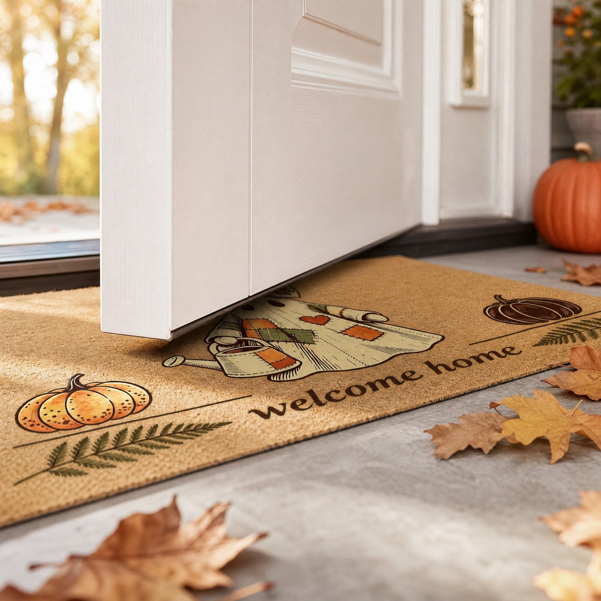 Fllostpr Halloween Pumpkin Doormat 24x16 Inch, Vintage Brown-o'-Lantern Rug Soft Non-Slip Washable Holiday Decorations for Front Door Entryway Kitchen