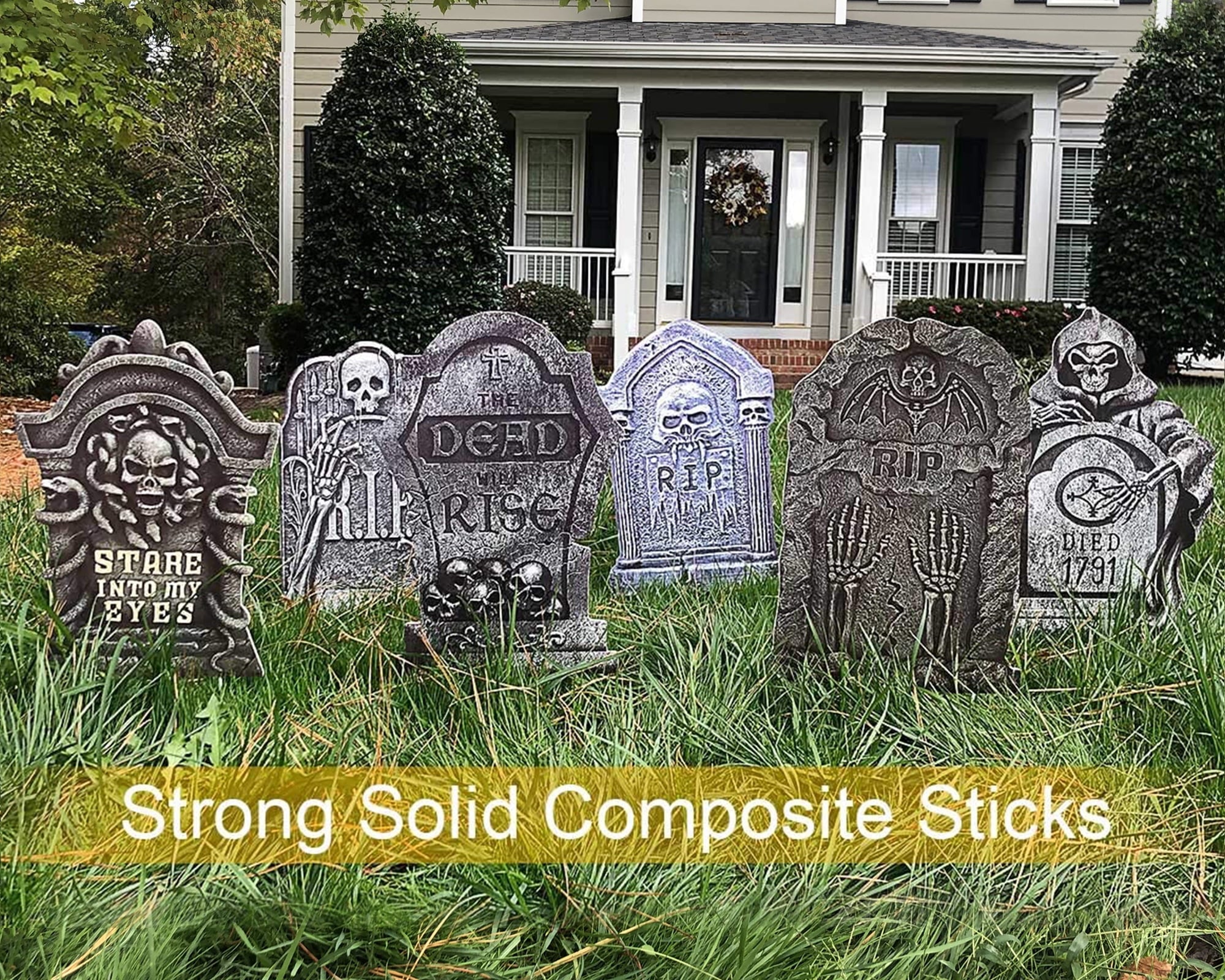 Gamexcel Halloween Gravestone Yard Signs, 10 Pack Tombstone Decorations with Stakes for Lawn, Garden and Haunted House