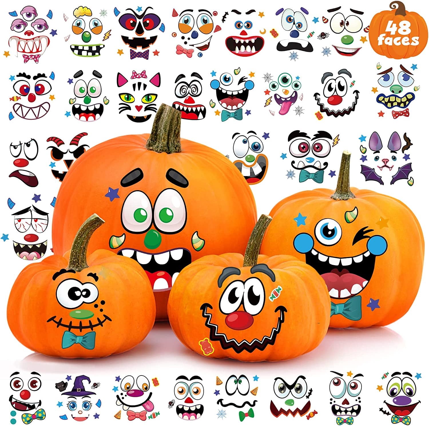 Ayieyill 64 Packs Halloween Stickers Pumpkin Decorating Stickers for Children , 32 Sheet Small Pumpkin Face Stickers for Halloween Party Supplies Trick or Treat Party Favors