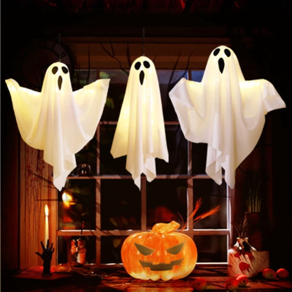 Halloween Decorations, Solar Garden Lights Outdoor, 5Packs Halloween Ghost Decorations Lights Indoor, Solar Scary Ghost Path Lights for Halloween Party Decor, Porches Yards Gardens Lawn, Warm White