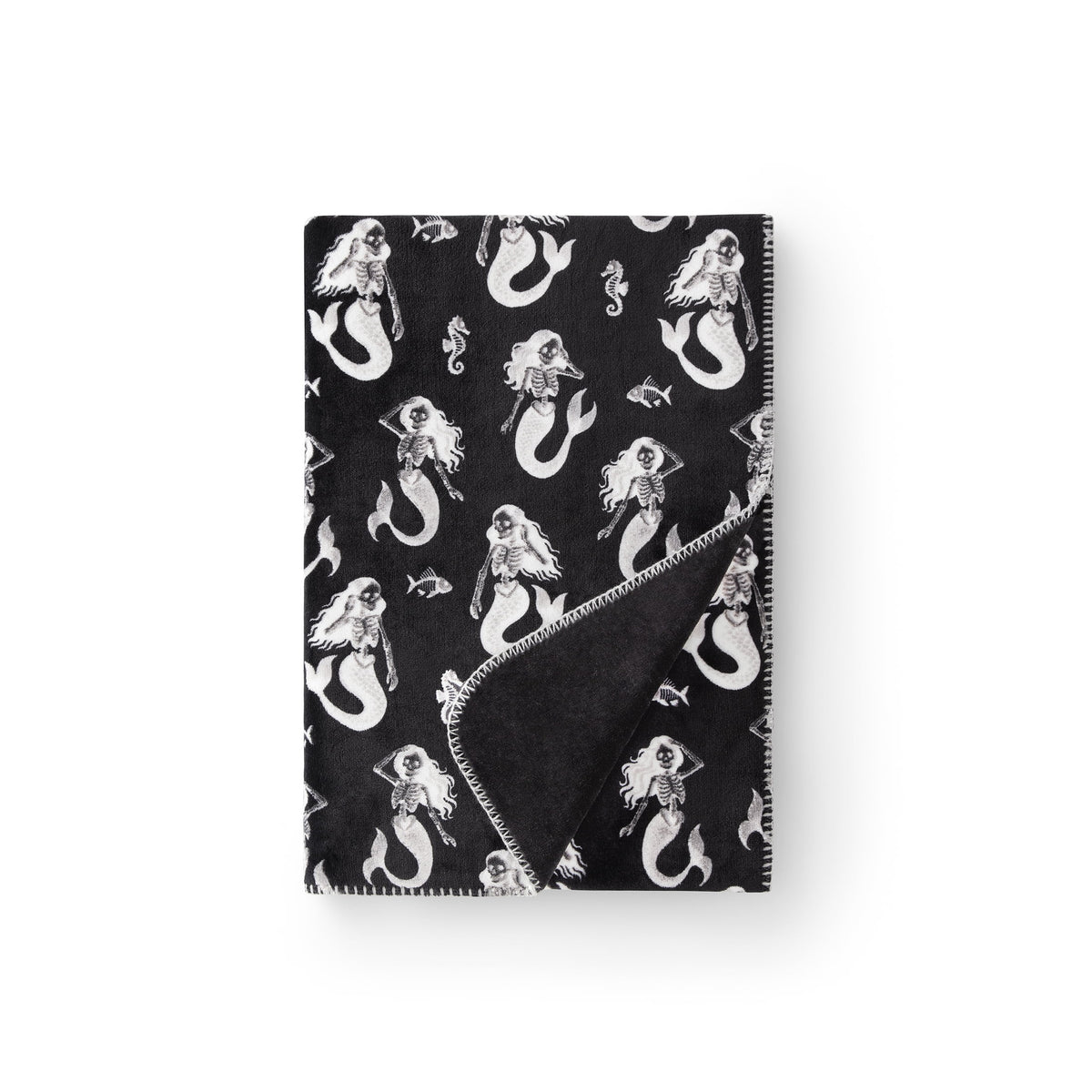 Boo-tique Soft Throw Blanket, Plush Fleece Blanket, Halloween Mermaids, Black, 50" x 72"