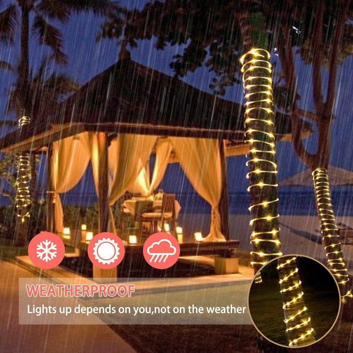 Christmas Tree Lights 23ft 50 LED Battery Operated Rope String Lights with 8 Modes Remote for Xmas Patio Home Garden Decorations, Blue