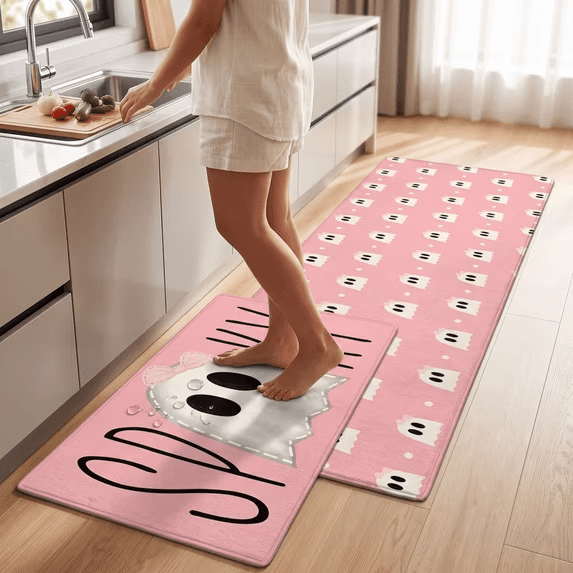 Halloween Doormat Ghost Bath Mat 23.6x15.7in Secure-Grip Absorbent Soft Faux Fur Rug for Bathroom Bedroom Living Room Decor by OVFUIZ