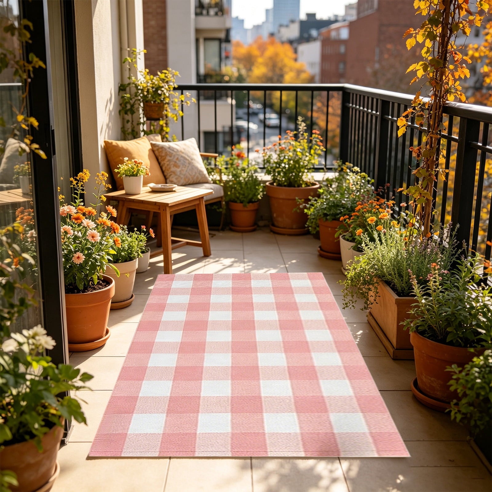 Orange Plaid Fall Outdoor Mat, Hand-Woven Porch Rug for Thanksgiving Halloween Door Decor