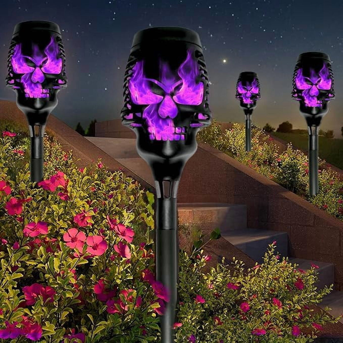 12PCS-Halloween Solar Lights Outdoor Pathway Lights, LED Waterproof Skull Stake Lights for Yard Garden Path Walkway Driveway Patio Lawn Halloween Décor (Purple)