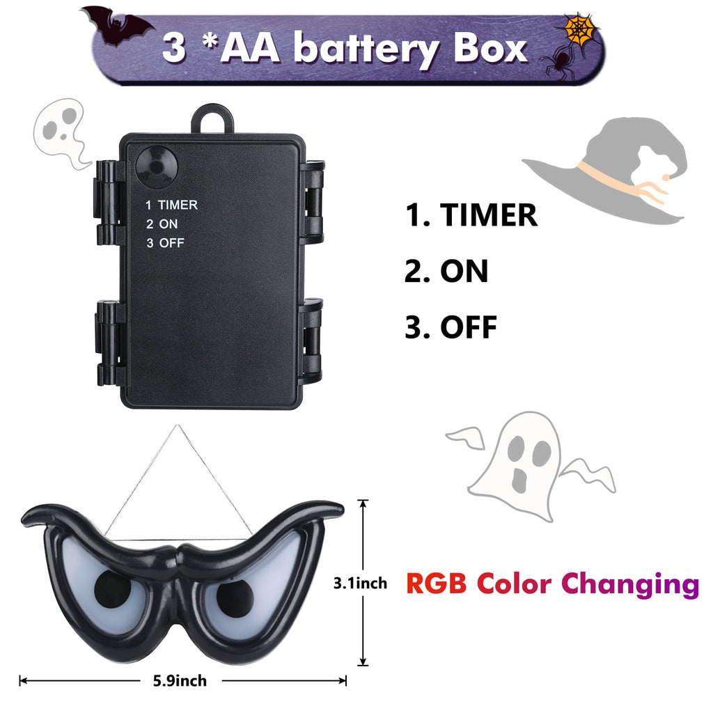 Toodour Halloween Ghost Eyes Lights, 10 LED Battery Halloween Lights with RGB Flashing Eyes, Waterproof Spooky Eyeball Halloween String Lights for Graveyard Indoor Outdoor Decorations