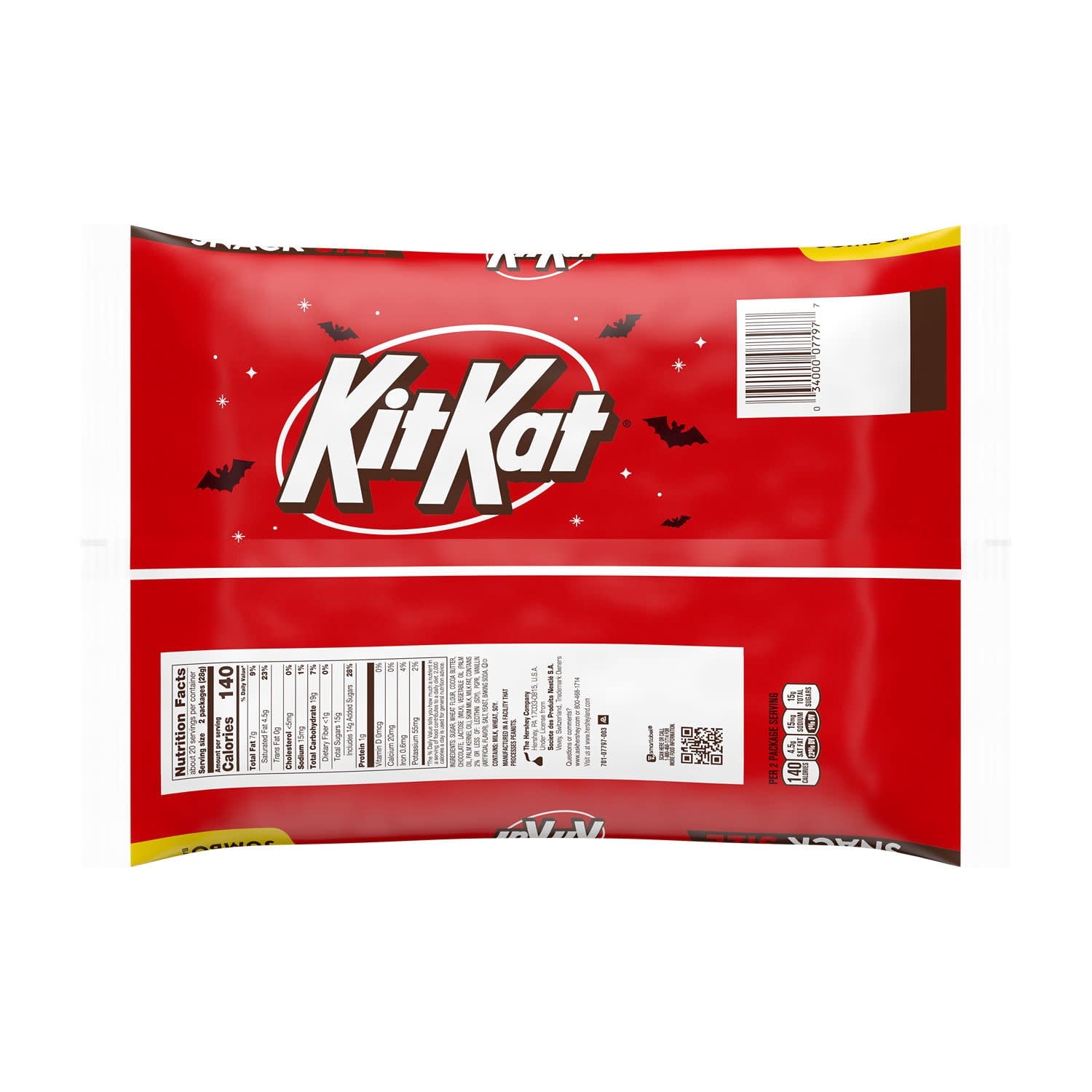 (2 pack) Kit Kat Milk Chocolate Wafer Snack Size, Halloween Candy Jumbo Bag, 20.1 oz