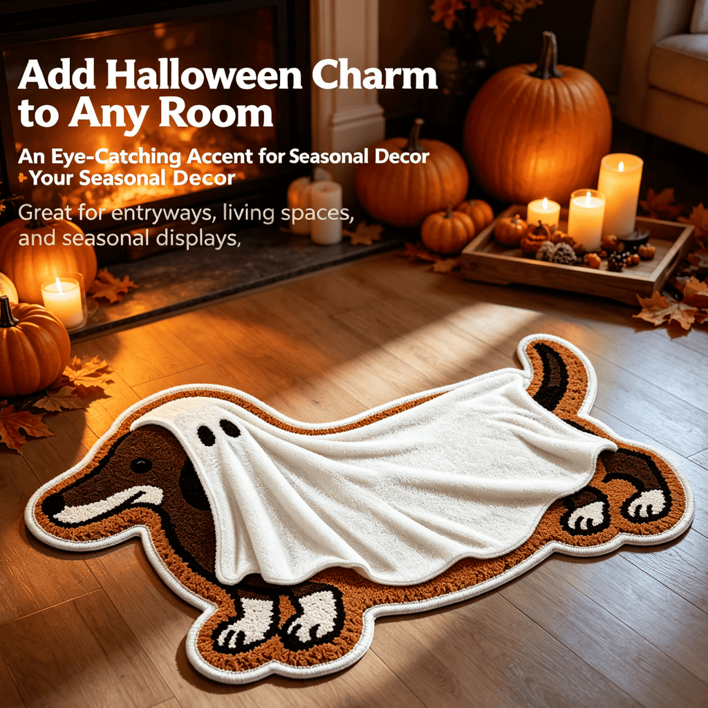 Halloween Dachshund Door Mat, 30"×18" Non-Slip Pumpkin Dachshund Floor Rug, Mat for Home Porch Fall Decor & Pet Lover Housewarming Gift