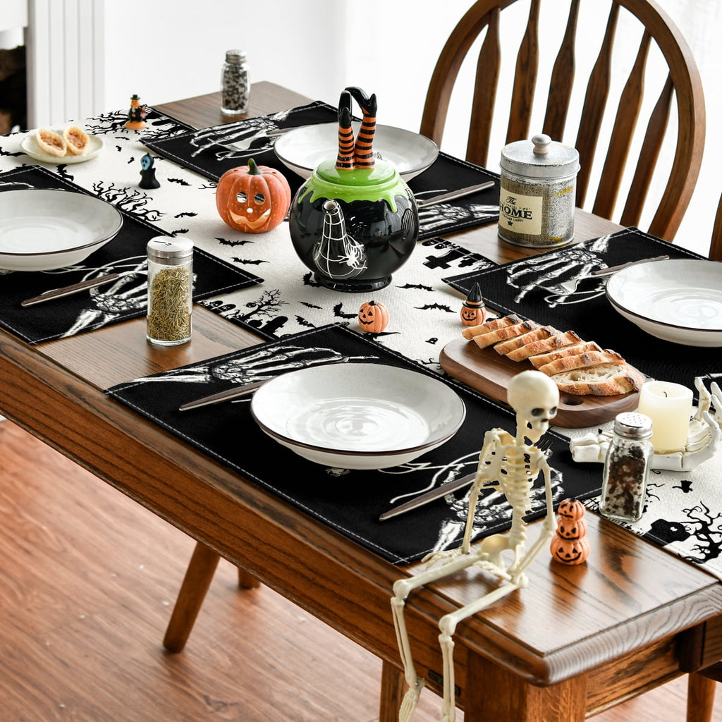 Smile Jack-O'-Lantern Spider Web Halloween Table Placemats Set of 4 Round 15 Inch Black