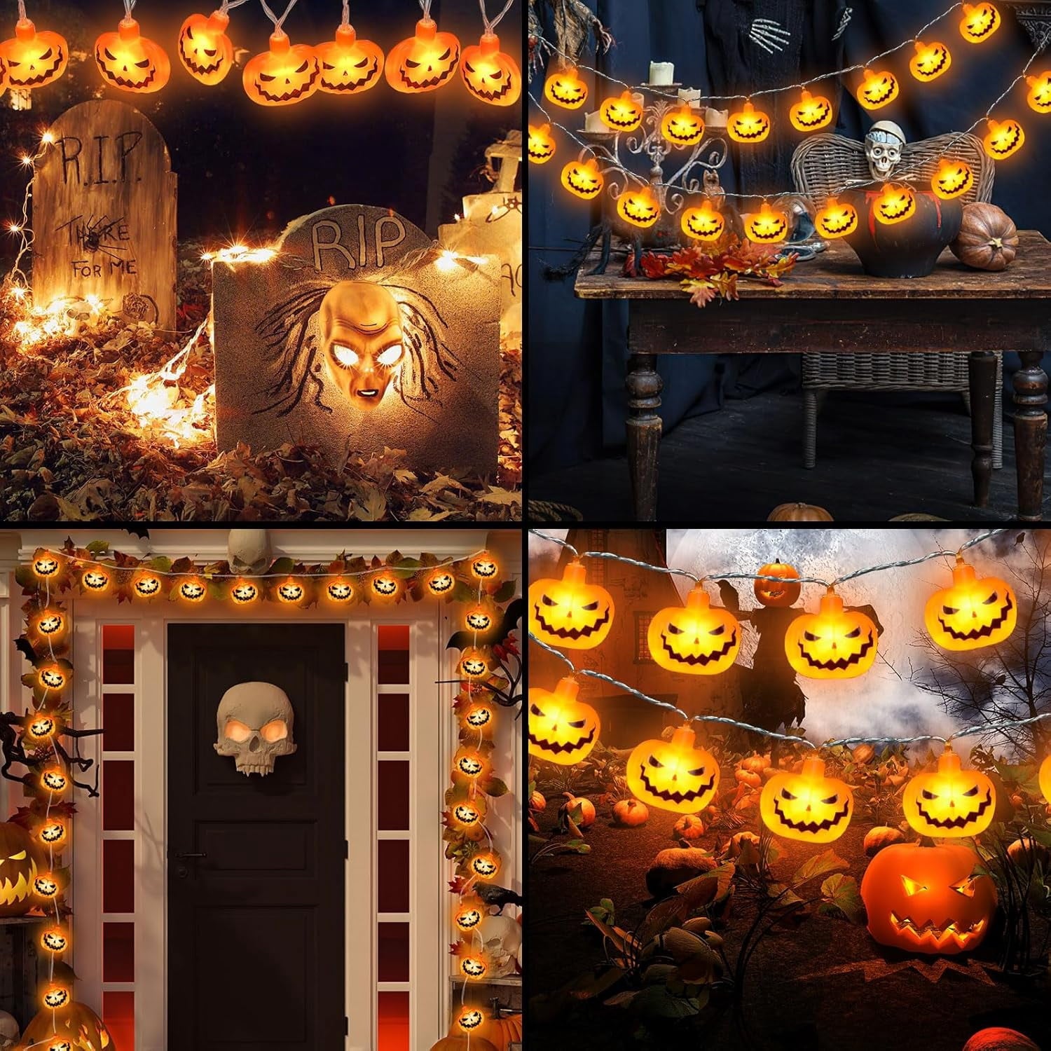 Qoosea Halloween Pumpkin String Lights, 20 LED 10.5ft 8 Modes Waterproof Orange Halloween Decorations Outdoor Indoor Bedroom Camper Party Decor