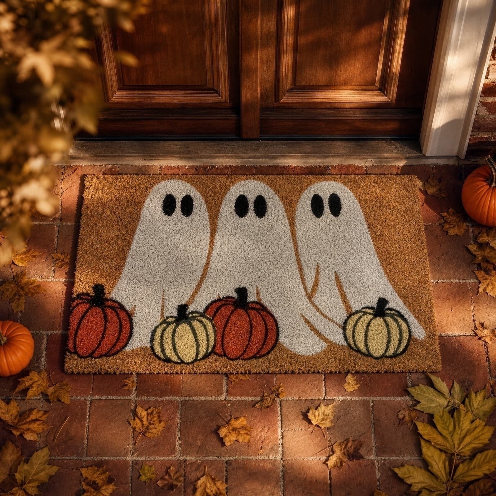 2026 Halloween Indoor Decorations Halloween Ghost And Pumpkin Doormat Cute Fall Welcome Mat For Front Porch Decor For Halloween Party, Yard Haunt, Indoor Outdoor Decor Props