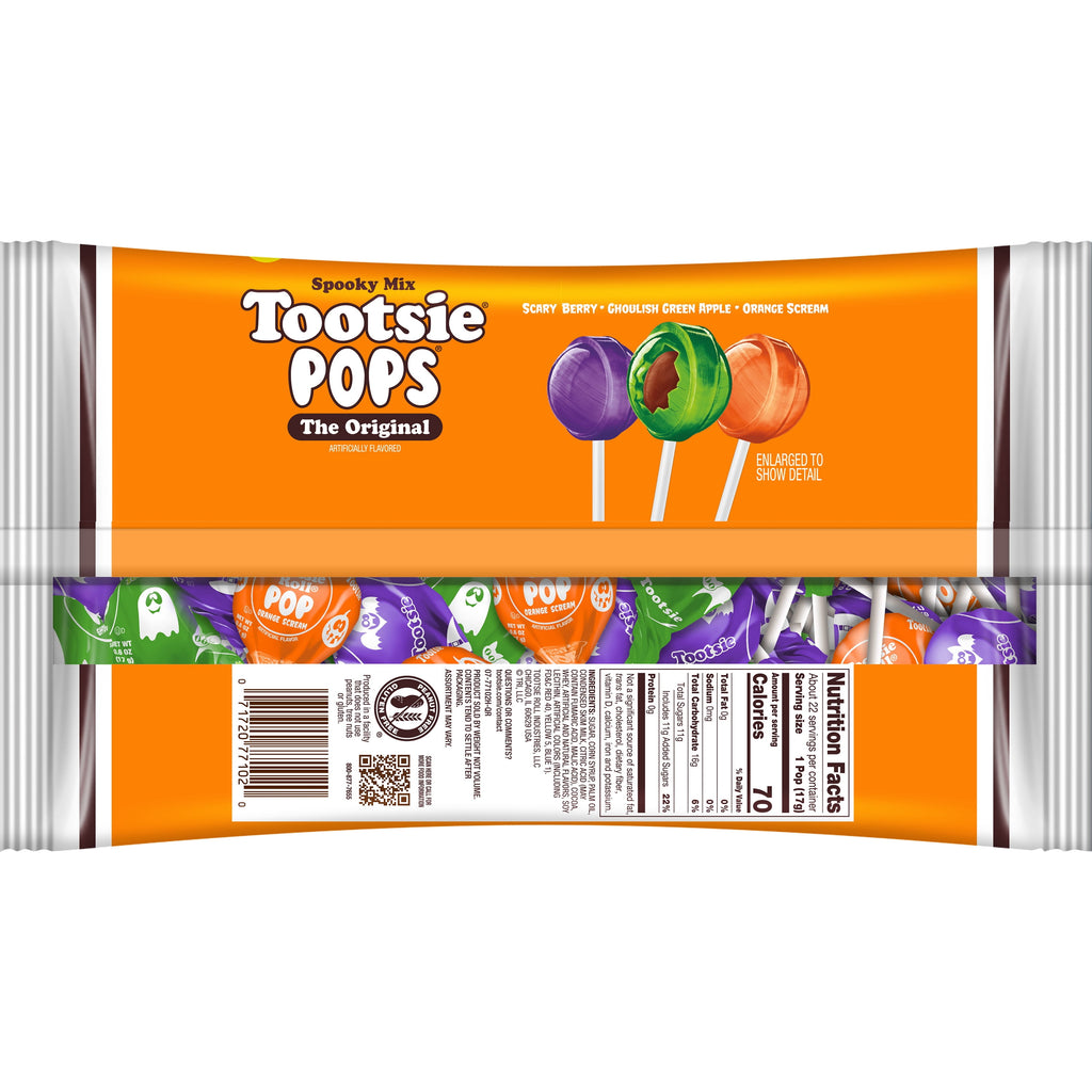 Tootsie Pops, Halloween Lollipops, Individually Wrapped, 13.2 oz. Peanut Free and Gluten Free. Contains Milk and Soy.
