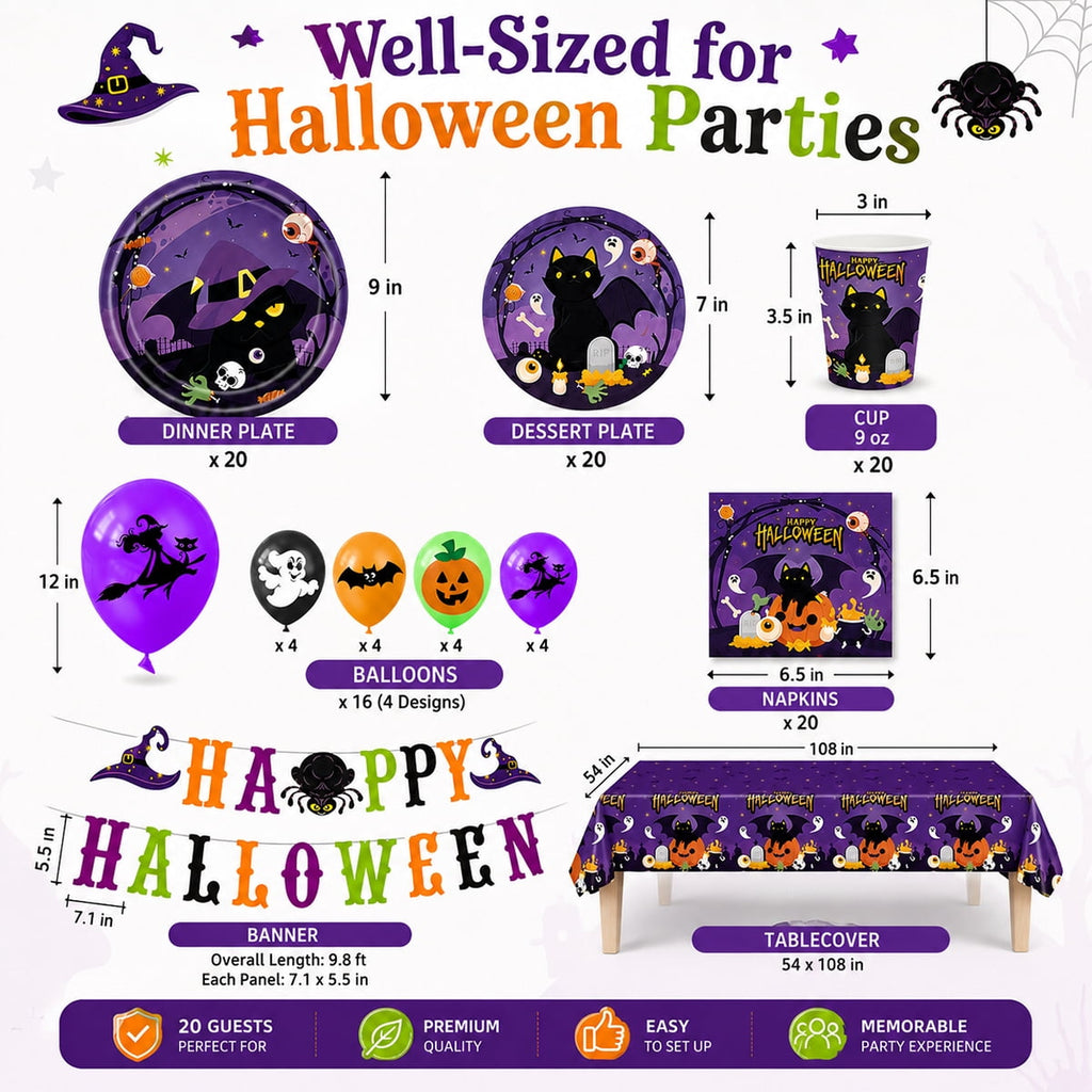 Halloween Paper Plates for Halloween Party Decoration Disposable Cups Napkins Table Cover Balloons Banner for Halloween Birthday Party Supplies Serve 20 Design2