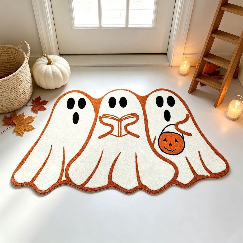Halloween Ghost Cluster Shaped Welcome Doormat, Cute Ghost Floormat Non Slip Rubber Backing for Halloween Front Porch Entryway Room Decor,40x60cm