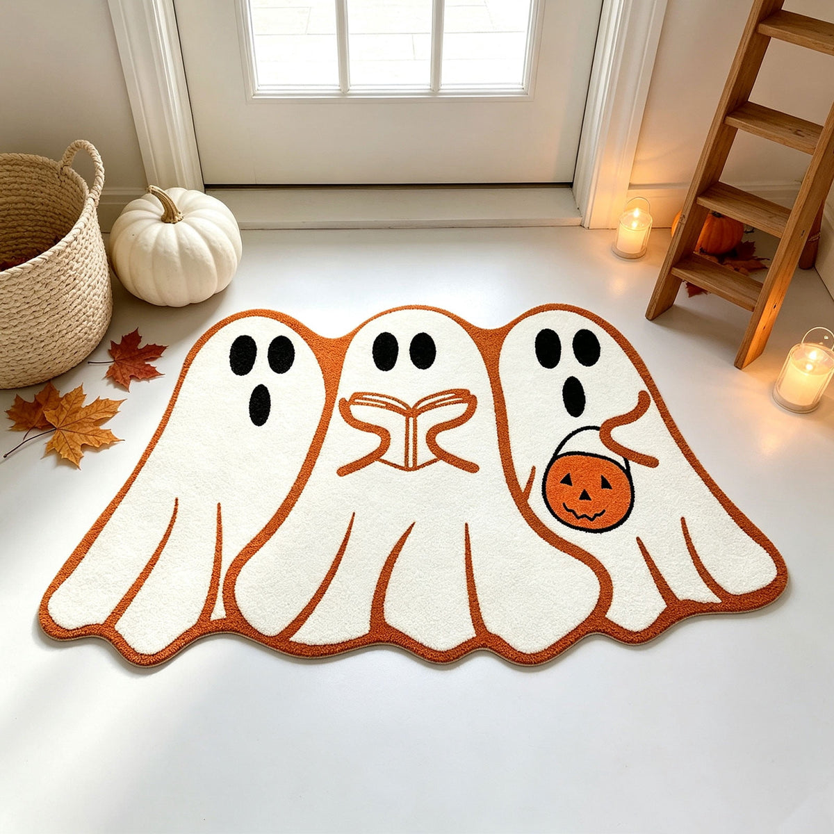 Halloween Ghost Cluster Shaped Welcome Doormat, Cute Ghost Floormat Non Slip Rubber Backing for Halloween Front Porch Entryway Room Decor,40x60cm