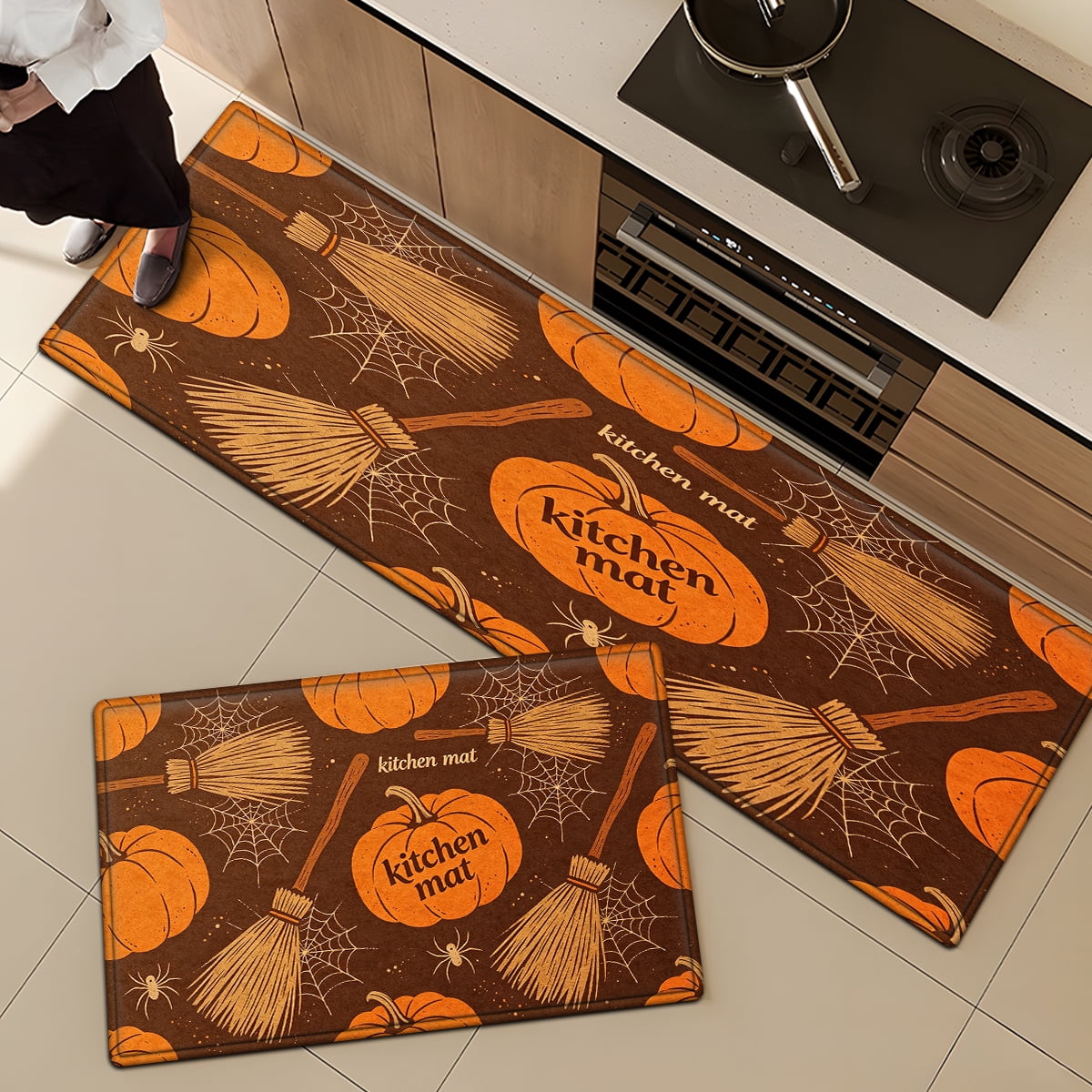 CCTFS Halloween Pumpkin Bat Candy 1Pc Flannel Mat and Kitchen Rugs,Soft Non-slip,Perfect for Home Bathroom