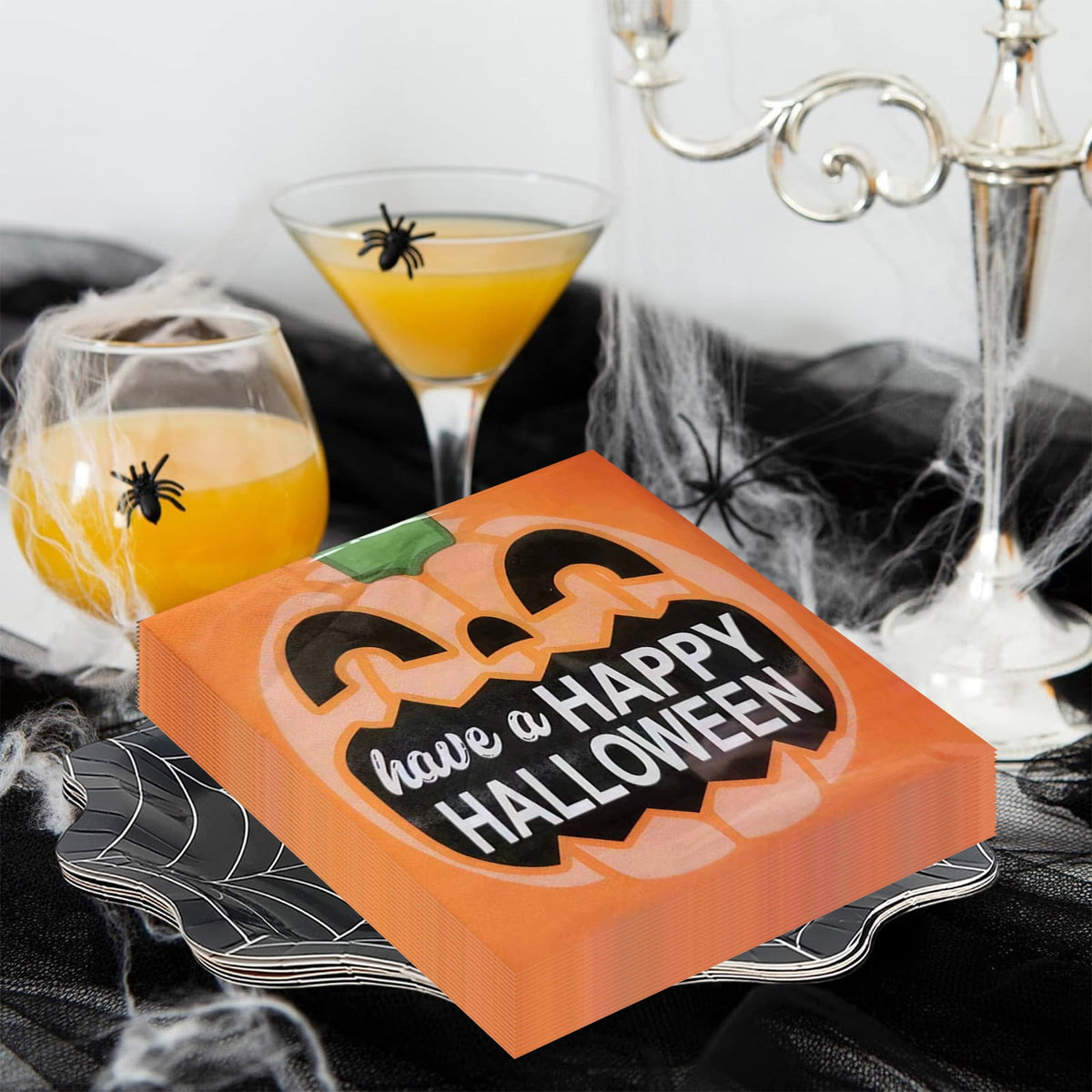 Holloyiver 20 Packs Halloween Napkins, 6.7 x 6.7 Inch Pumpkin Dinner Napkins, Purple Halloween Party Disposable Paper Napkins for Autumn Halloween Party Supplies Table Decorations