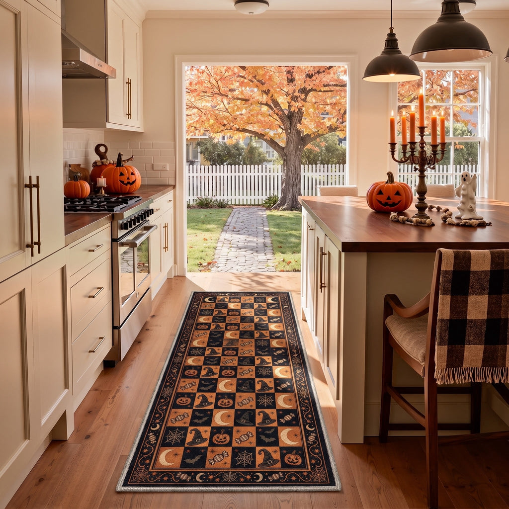 GENIMO 2'x3' Halloween Doormat, Washable Non Slip Soft Vintage Witch Outdoor Door Mat for Front Door Covered Porch Patio Entryway, Burnt Amber