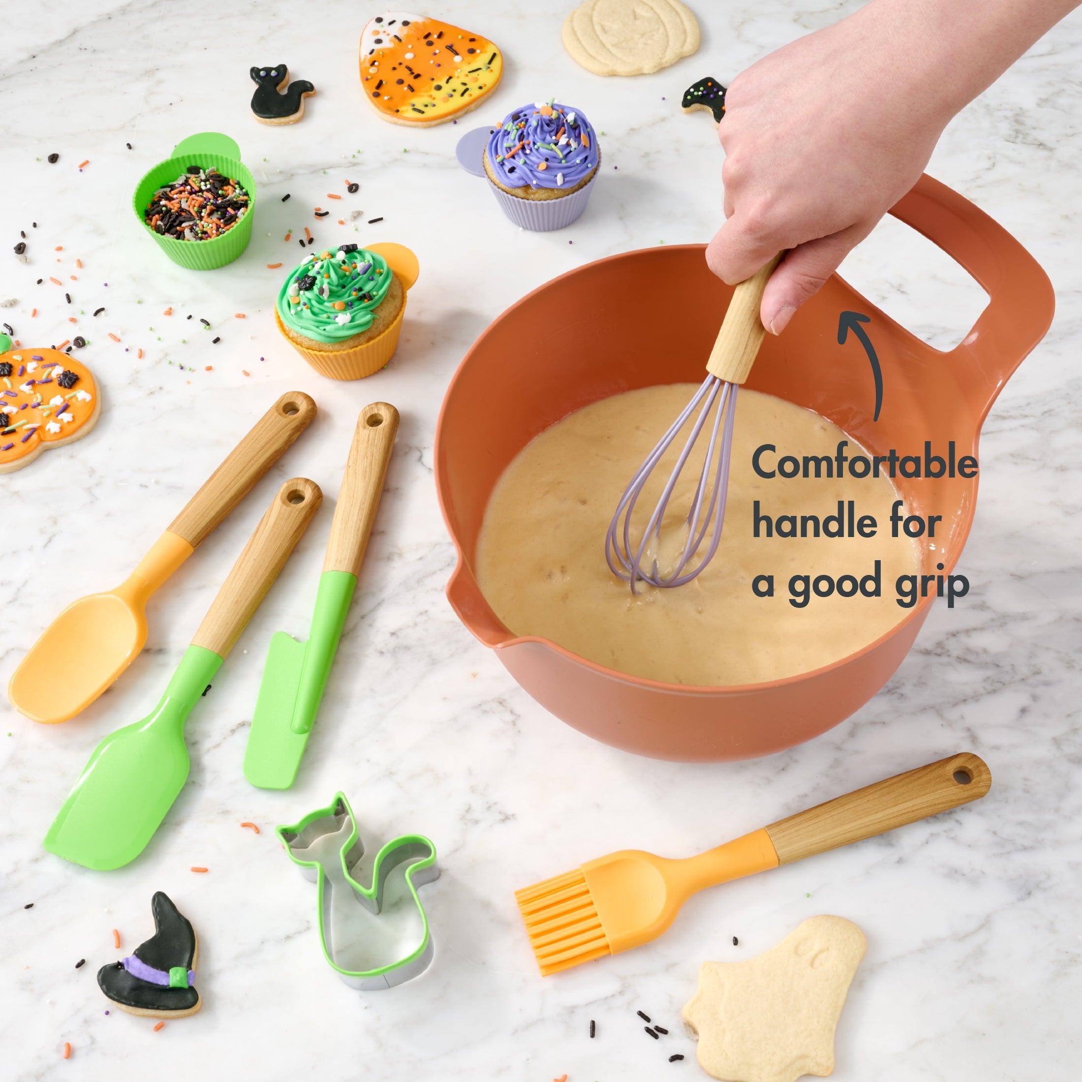 Way To Celebrate 5-Piece Mini Baking Tools, Orange, Green, Purple