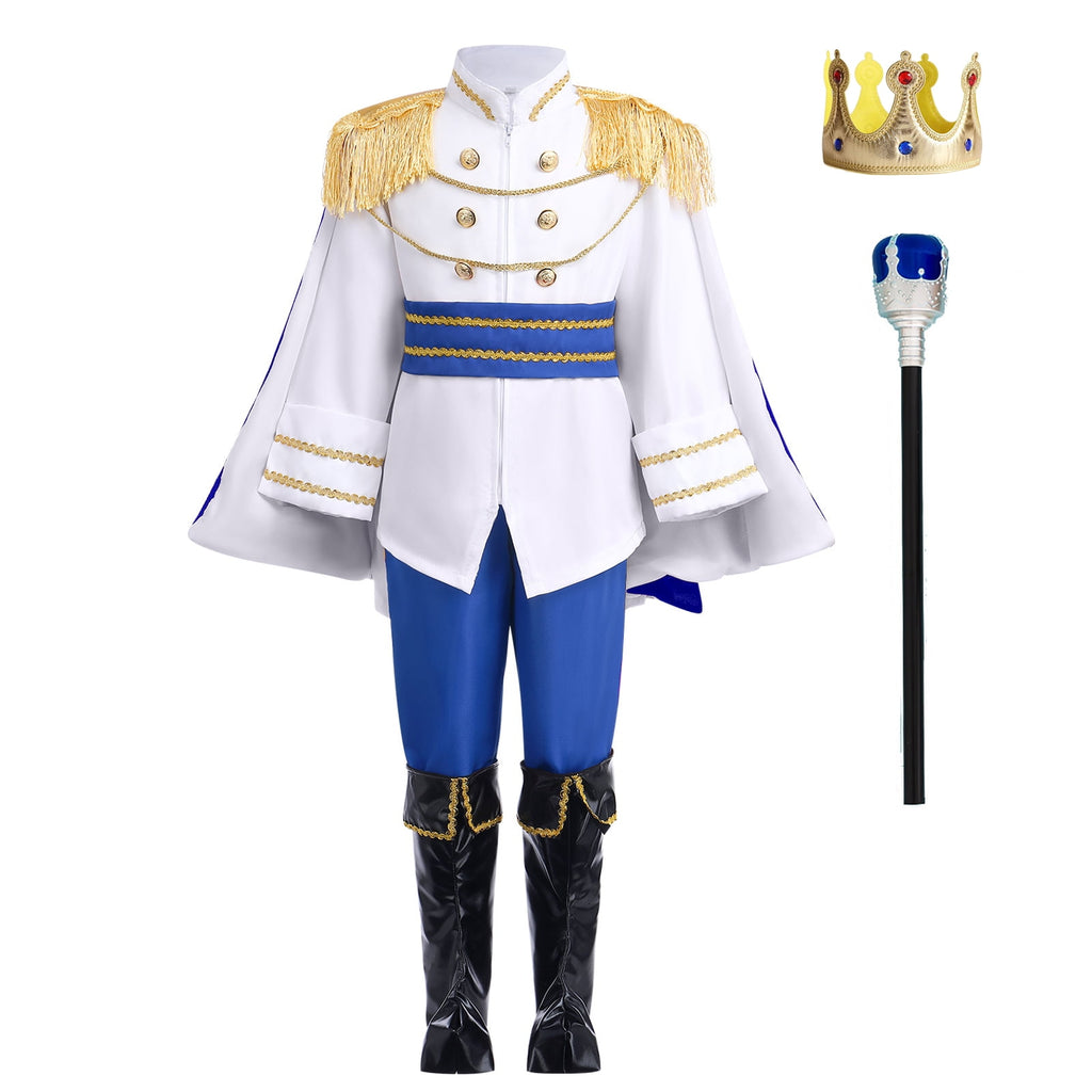 IBTOM CASTLE Boys Prince Charming Costume Halloween Cosplay Dress up Birthday Party Medieval Royal Prince Outfits for Toddler Child 3-4 Years Red 4pcs