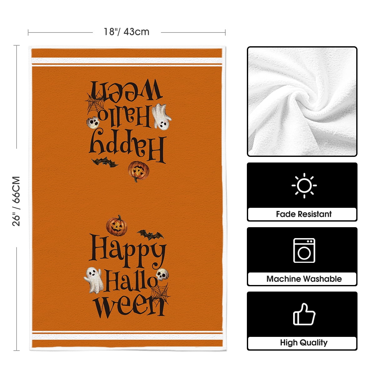 Sm:)e Ghost Pumpkins Bats Floral Spooky Halloween Kitchen Towels Dish Towels, 18x26 Inch Jack-O'-Lantern Decoration Hand Towels Set of 2