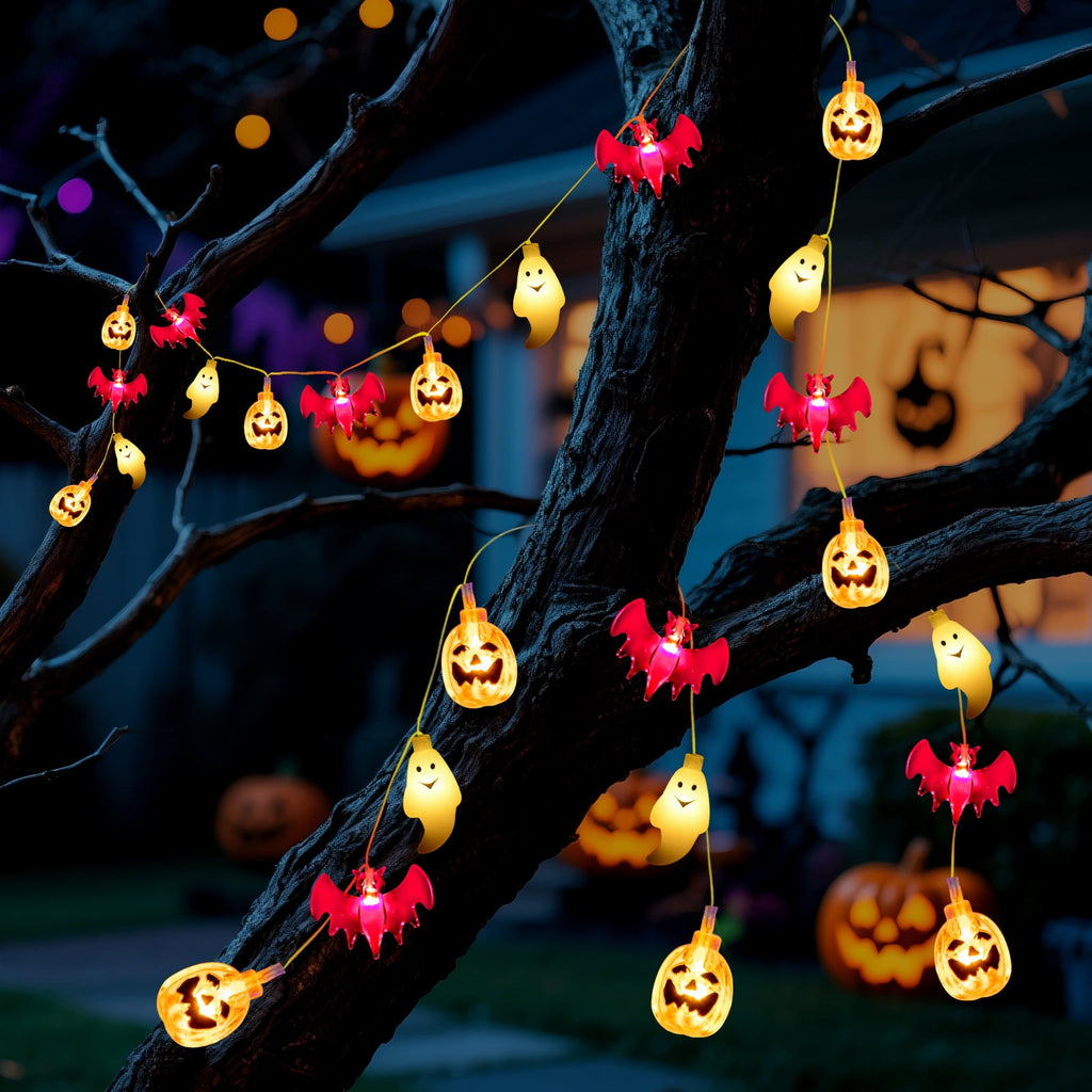 Qoosea Halloween Pumpkin String Lights, 20 LED 10.5ft 8 Modes Waterproof Orange Halloween Decorations Outdoor Indoor Bedroom Camper Party Decor