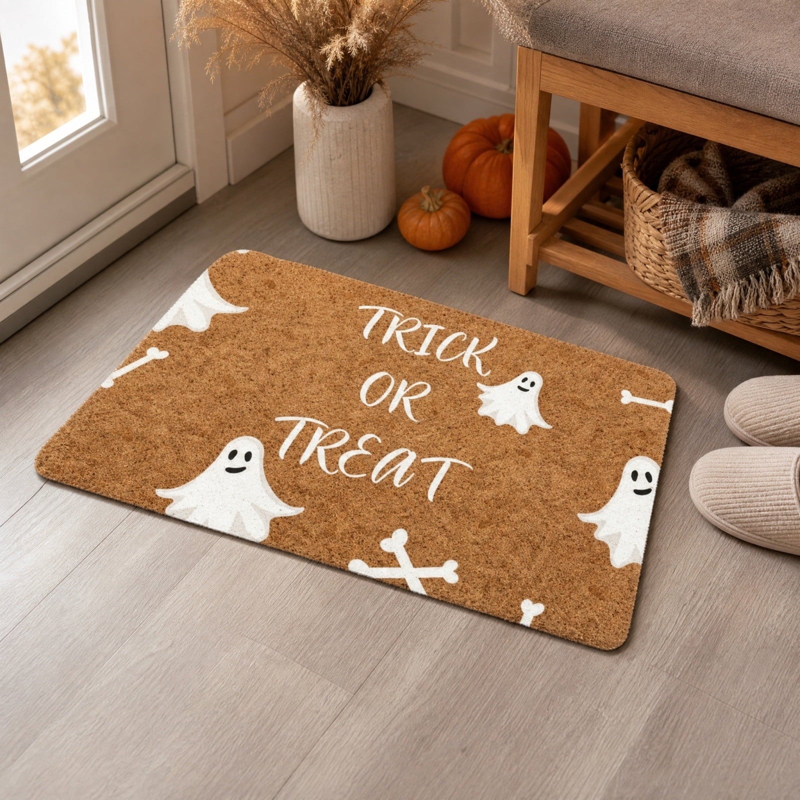 Halloween Doormat Vintage Retro Style Mat 23.6x15.7in Secure-Grip Absorbent Coir Look Entryway Rug for Front Porch Indoor Outdoor Decor by OVFUIZ