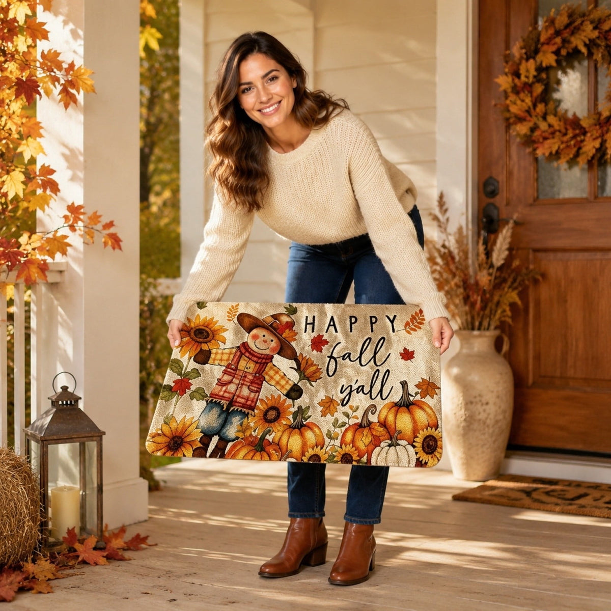 Autumn Door Mat for Entryway, 16x24 Inch, Fall-Themed Floor Doormat for Home Decor, Non-Slip Rug Mat for Living Room, Kitchen, Bedroom, Gifts for Fall Lovers (E)