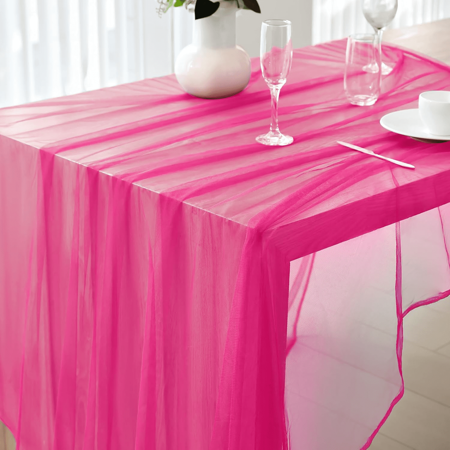 3 Yard Cut Sparkle Tulle Fabric, Bright Pink, 54" Wide for Apparel & Crafting, by Fuzhou