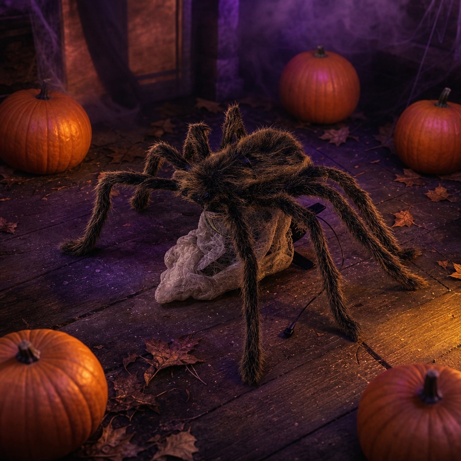Halloween Jumping Spider Prop, Animated Pop Up Fuzzy Toy with Light Sound, Scary Electric Trick Toy, Horror Prop for Halloween Indoor Outdoor Prank