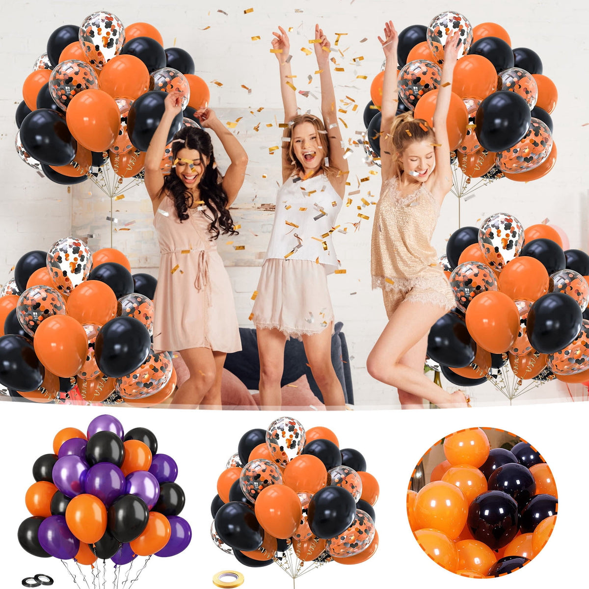 Latex Balloons, Party Decorations, 30pcs Black Orange Confetti Balloons for Halloween Birthday Celebration, Durable Odorless Safe for Kids
