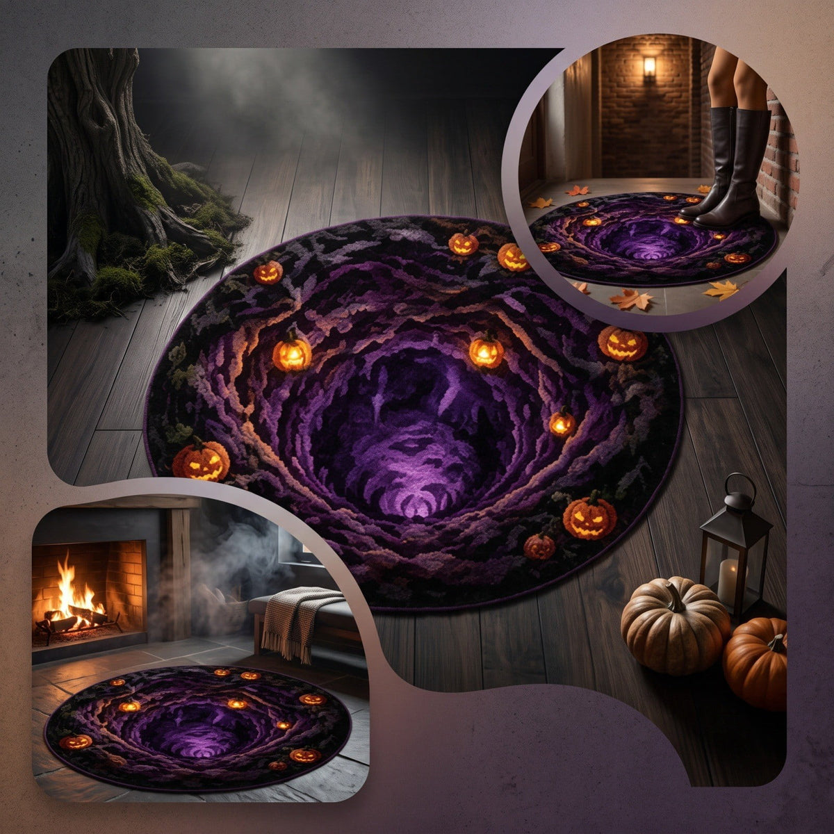 3D Halloween Round Rug, Illusion Halloween Round Mat, Funny Rug with Non-Slip Soft Visual Effect Door Mat for Living Room Indoor Decor
