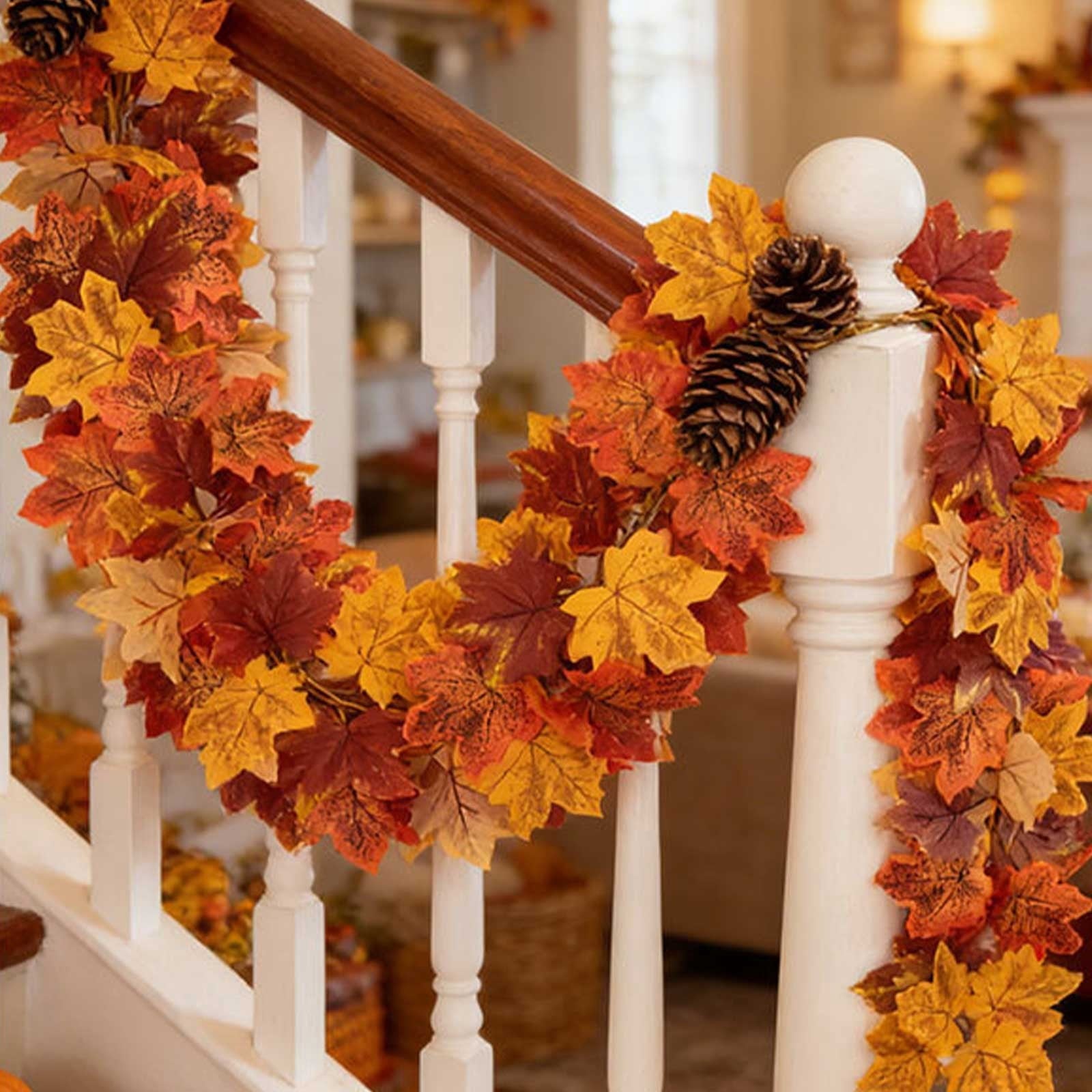 WKSCLPAI Halloween Maple Leaf Garland, Fall Vine Wreaths for Autumn Festivities Decor,Seasonal Garlands for Home,Halloween & Fall Decorations