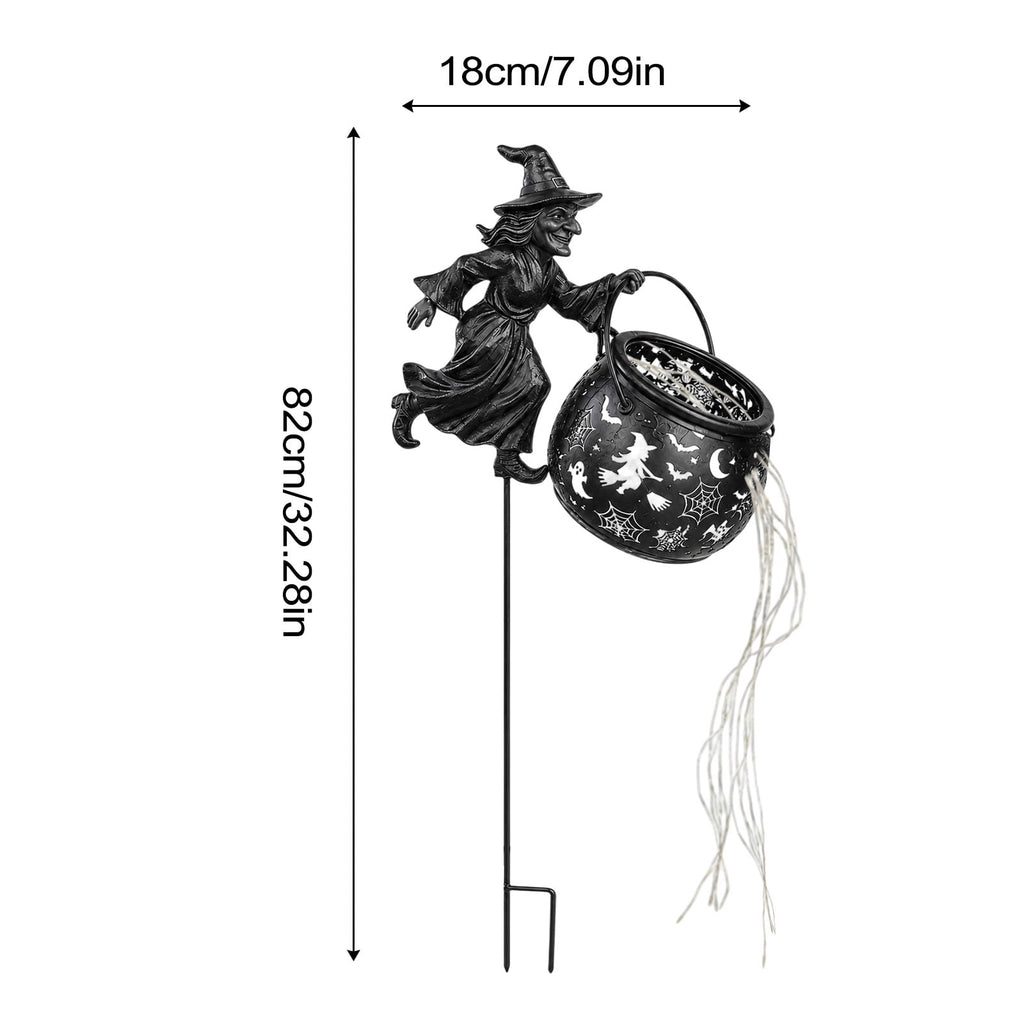 Halloween Witch Cauldron Garden Light, Solar Powered Halloween Projector Outdoor Decoration with Flying Witch and Lighted Cauldron, Witch Light Stake for Lawn Garden Porch Yard Decor, Style D