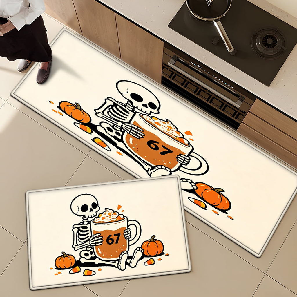 CCTFS Halloween Skeletons Holding Hot Drinks Household 1Pc Flannel Mat and Kitchen Rugs,Soft Non-slip for Bedroom Entryway