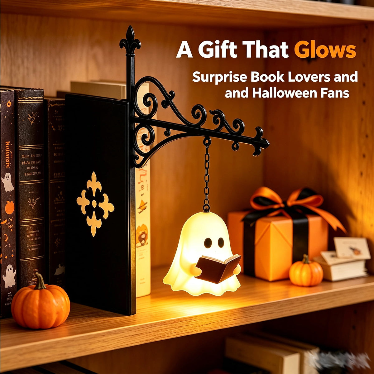 Nkmbld Halloween Bookshelf Lamp, Vintage Library Lantern Decorative Bookshelf Lighting, Hanging Ghost Lantern Book Shelf Light, Halloween Decorations Indoor