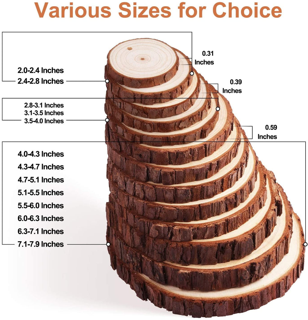 Fuyit Wood Slices 6 Pcs 6-6.3 inches Unfinished Natural Tree Slice Wooden Circle with Bark Log Discs for DIY Arts and Craft Wedding Christmas Ornaments