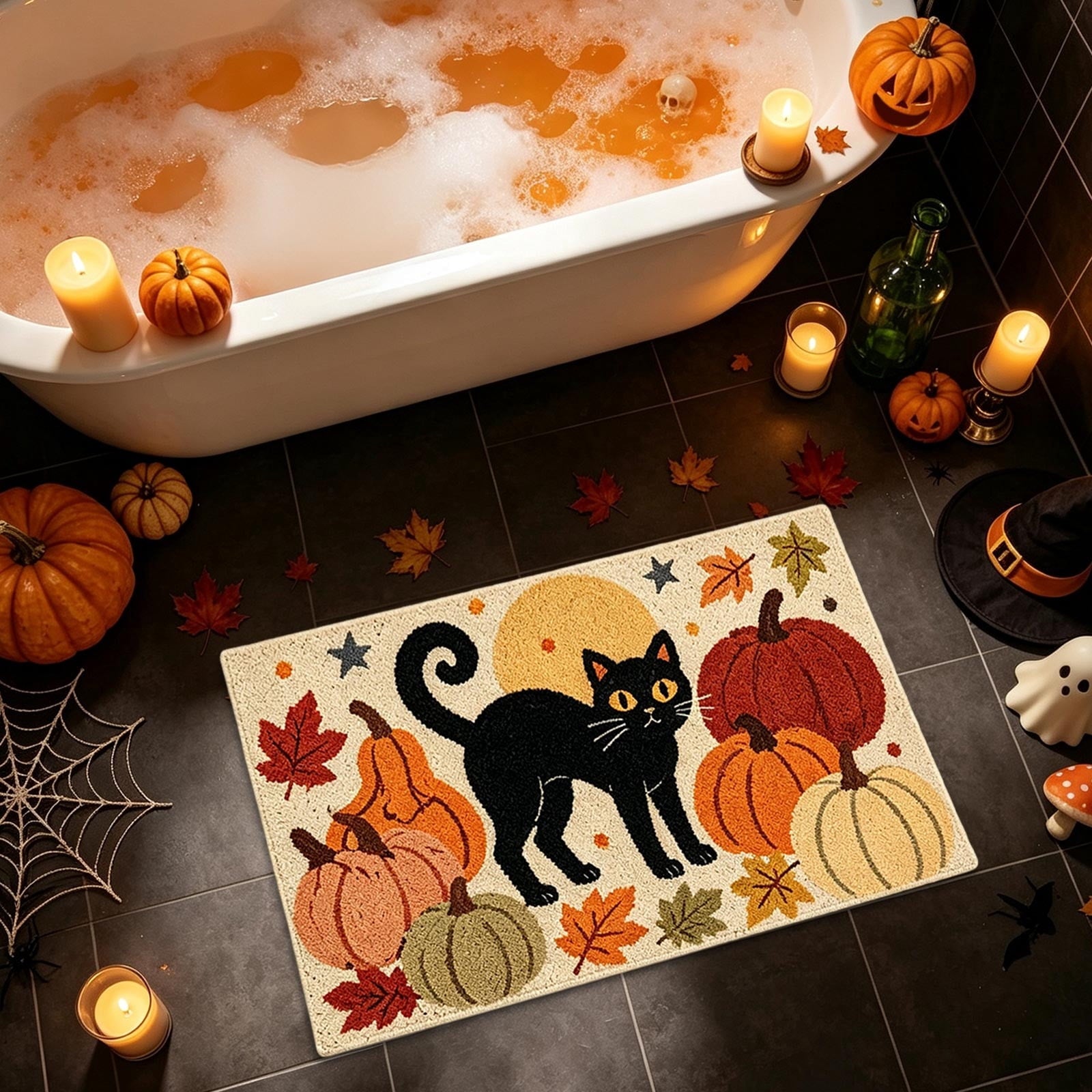 Halloween Decor Black Cat Doormat 15.75x23.62 Inch Fall Pumpkin Moon Design Non Slip Indoor Entrance Rug for Home Entryway Decor