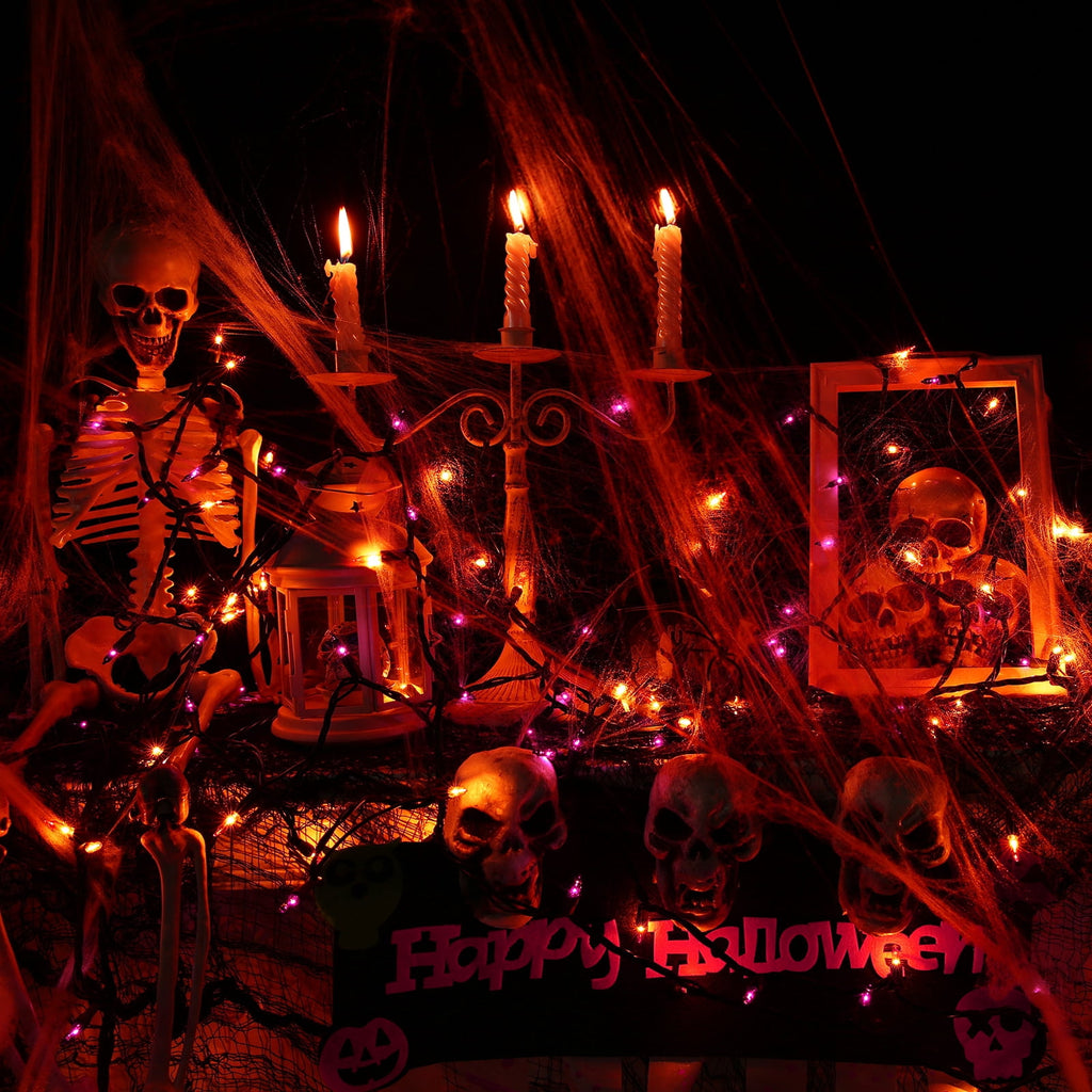 Toodour Orange & Purple Halloween Lights, 25ft 100 Count Incandescent Halloween String Lights, UL Certified Connectable Mini Bulbs Halloween Lights for Indoor, Outdoor, Garden, Porch, Halloween Decor
