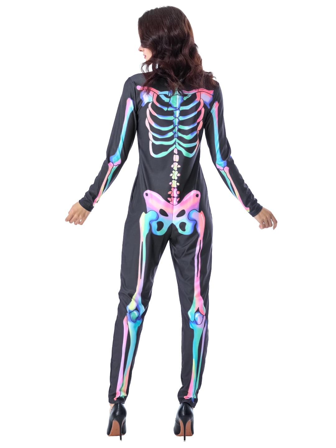 Seasons Women's Halloween Skeleton Costume, Double-Sided Colourful Pattern, Black Light Reactive