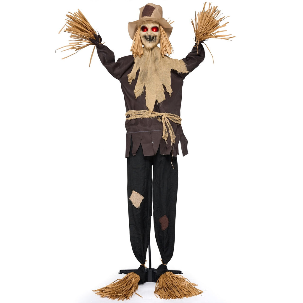 Joyfy 67" Standing Grim Reaper with Chain, Large Halloween Decorations Outdoor, Life Size Animatronics Skelton, Sound-Actived Party Decor with Creepy Sound & LED Eyes, Scary Haunted House Props
