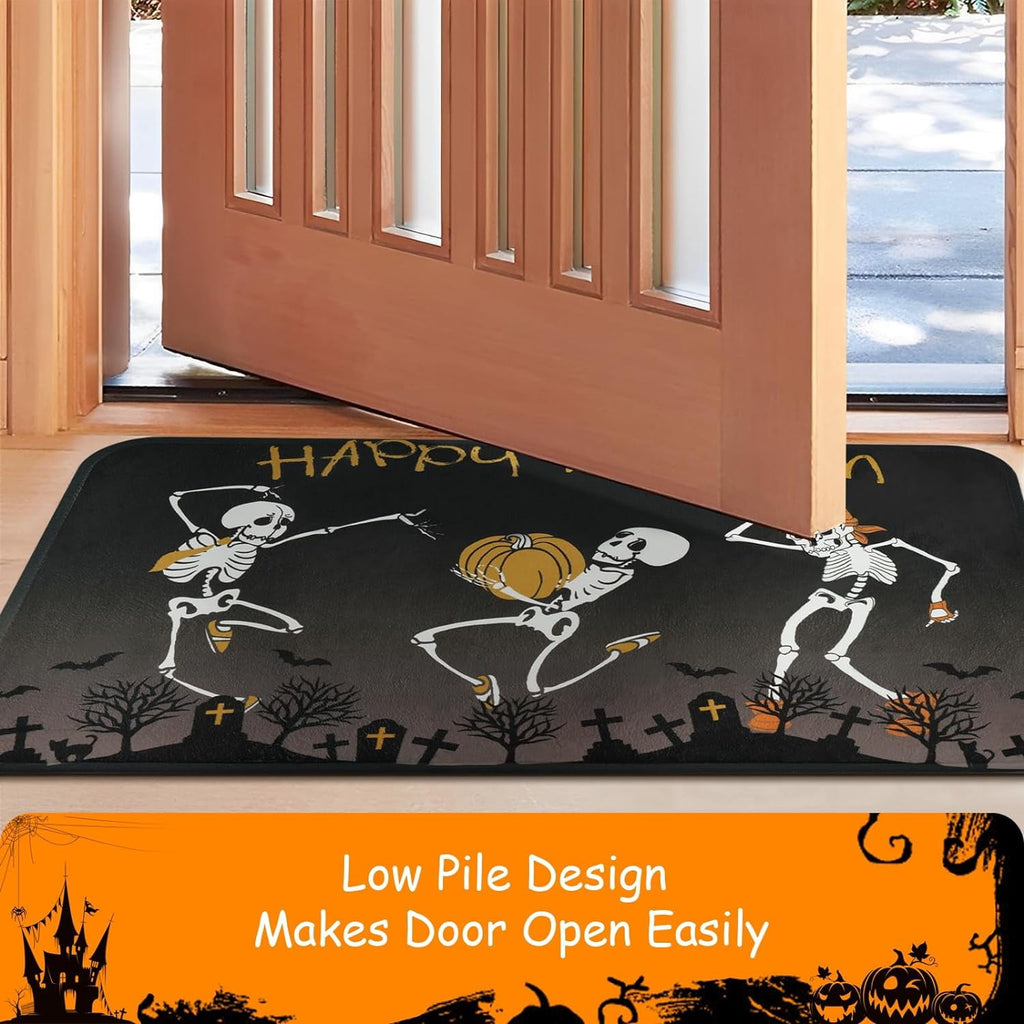 BLEUM CADE Halloween Doormat Outdoor Welcome Mat Dancing Skulls Door Mat Outside Entry Rug,18" x 30"