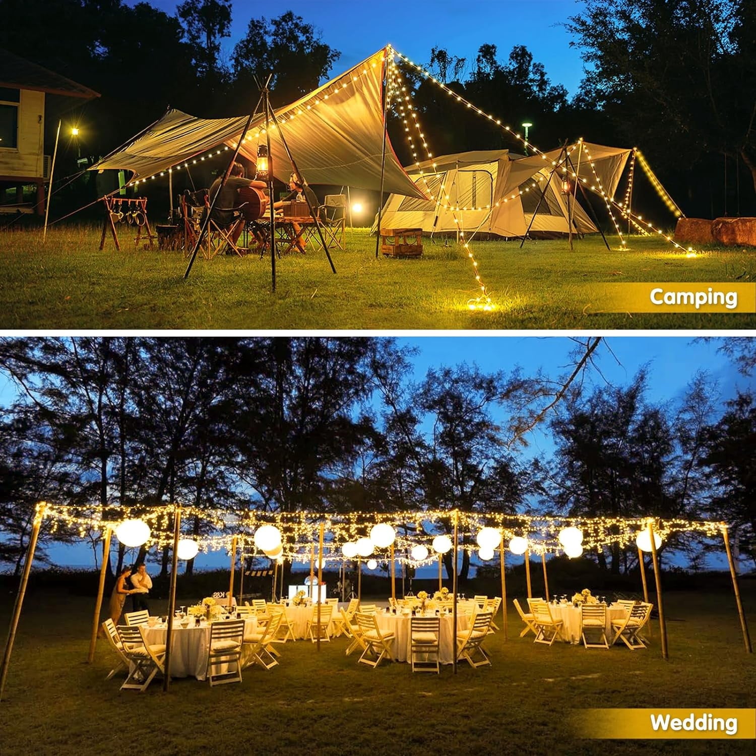 JMEXSUSS 2 Pack Solar String Lights Outdoor, 100 LED 42.7ft White Solar Lights Outdoor Waterproof, 8 Modes Green Wire Solar Christmas Lights for Garden, Wedding, Party, Christmas Tree Decoration
