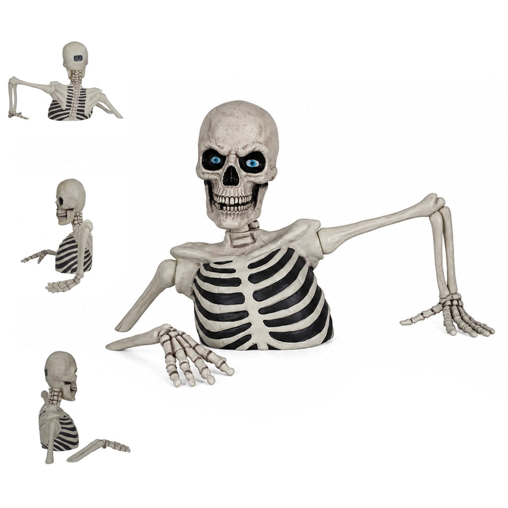 Clearance Halloween Giant Skeleton Decoration, Outdoor Yard Ground Breaking Skeleton Prop with LCD Animated Eyes and Adjustable Arms, Spooky Decor for Lawn Porch Patio