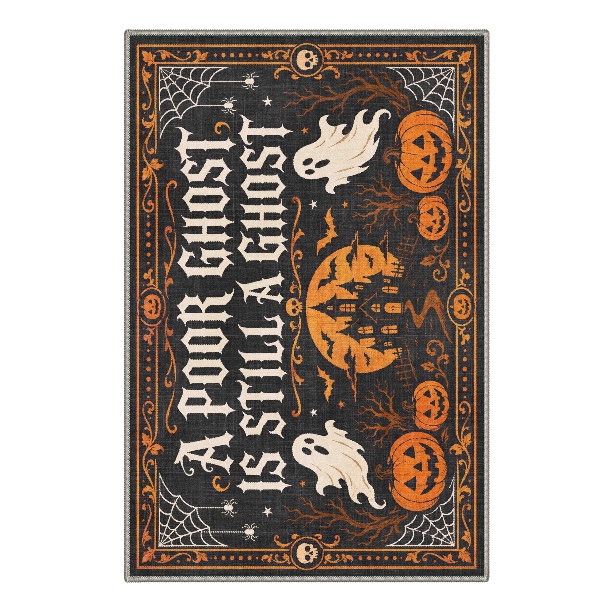 GENIMO 2'x7' Halloween Runner Rug, Washable Non Slip Soft Whimsical Skeleton Indoor Outdoor Hallway Runner for Porch Patio Kitchen Entryway, Charcoal Black
