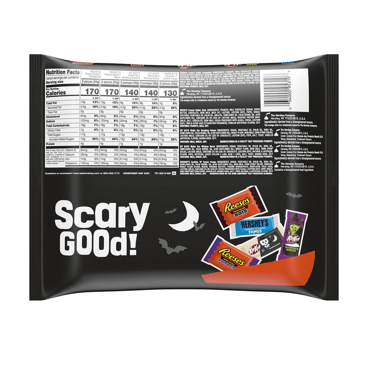 Hershey's, Kit Kat And Reese's Assorted Flavored Snack Size Halloween Candy, Bag 18.41 oz, 35 Pieces