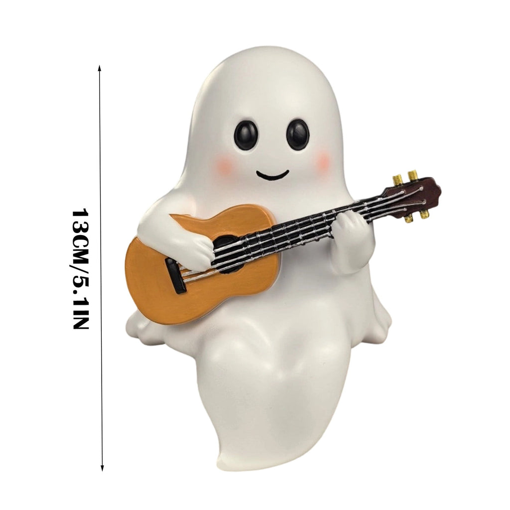 Clearance Ghost Night Light with Guitar USB Powered LED Lamp, Warm White Glow, Resin, Cute Kawaii Figurine, Bedroom Nightlight Gifts