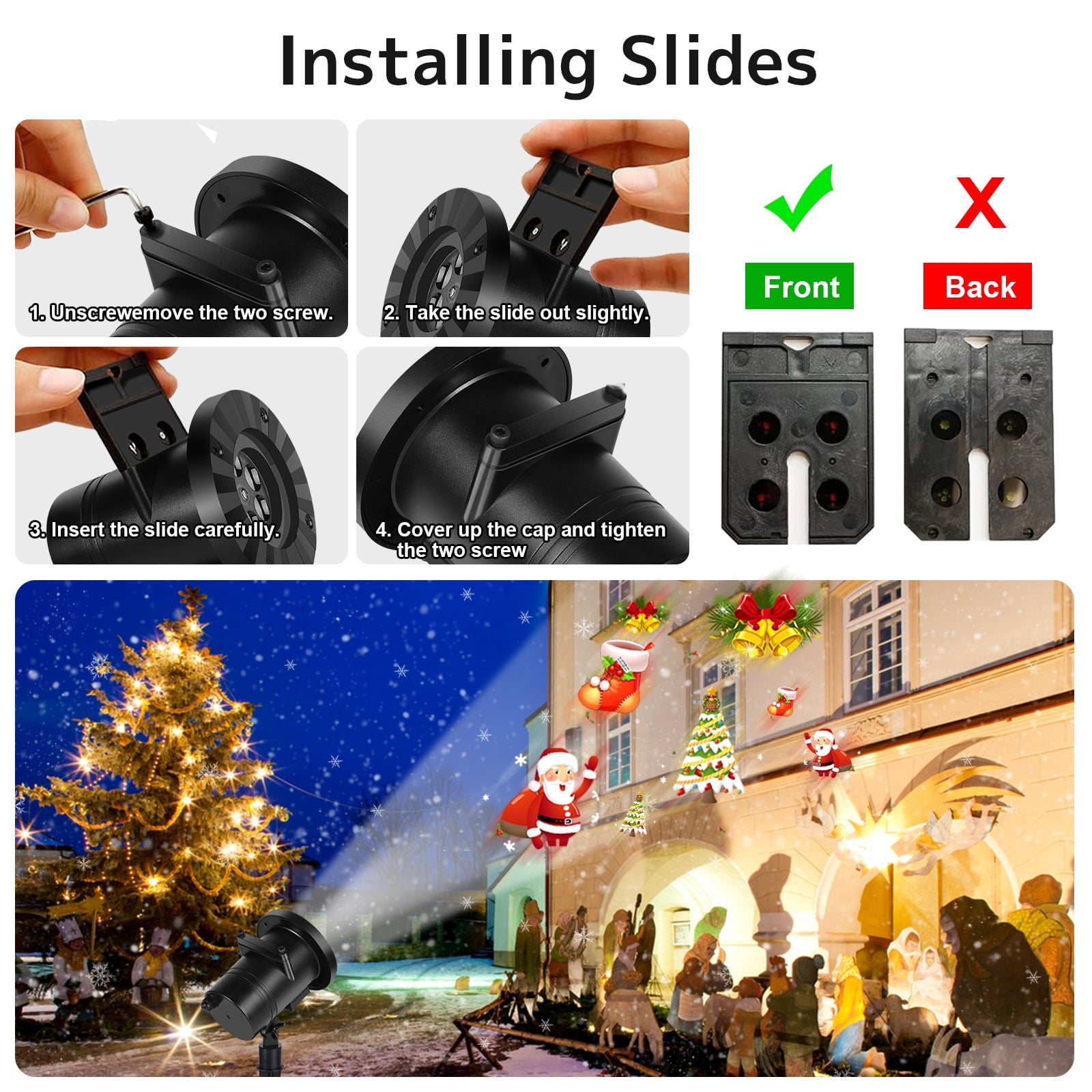 Christmas Halloween Projector Lights, Outdoor Christmas Decorations, LED Projection Lamp 16 Slides for Christmas Party Holiday Yard Garden Decoration