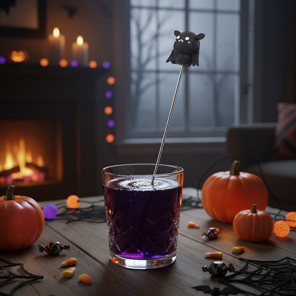 Stainless Steel Mixing Spoon for Cocktails – Halloween Barware, 304 Food - Grade Stirring Rod with Ghost, Witch Hat, Bat & Pumpkin Designs,Orange
